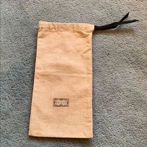 Gucci Tan Canvas Cloth Black Logo Long Drawstring Bag